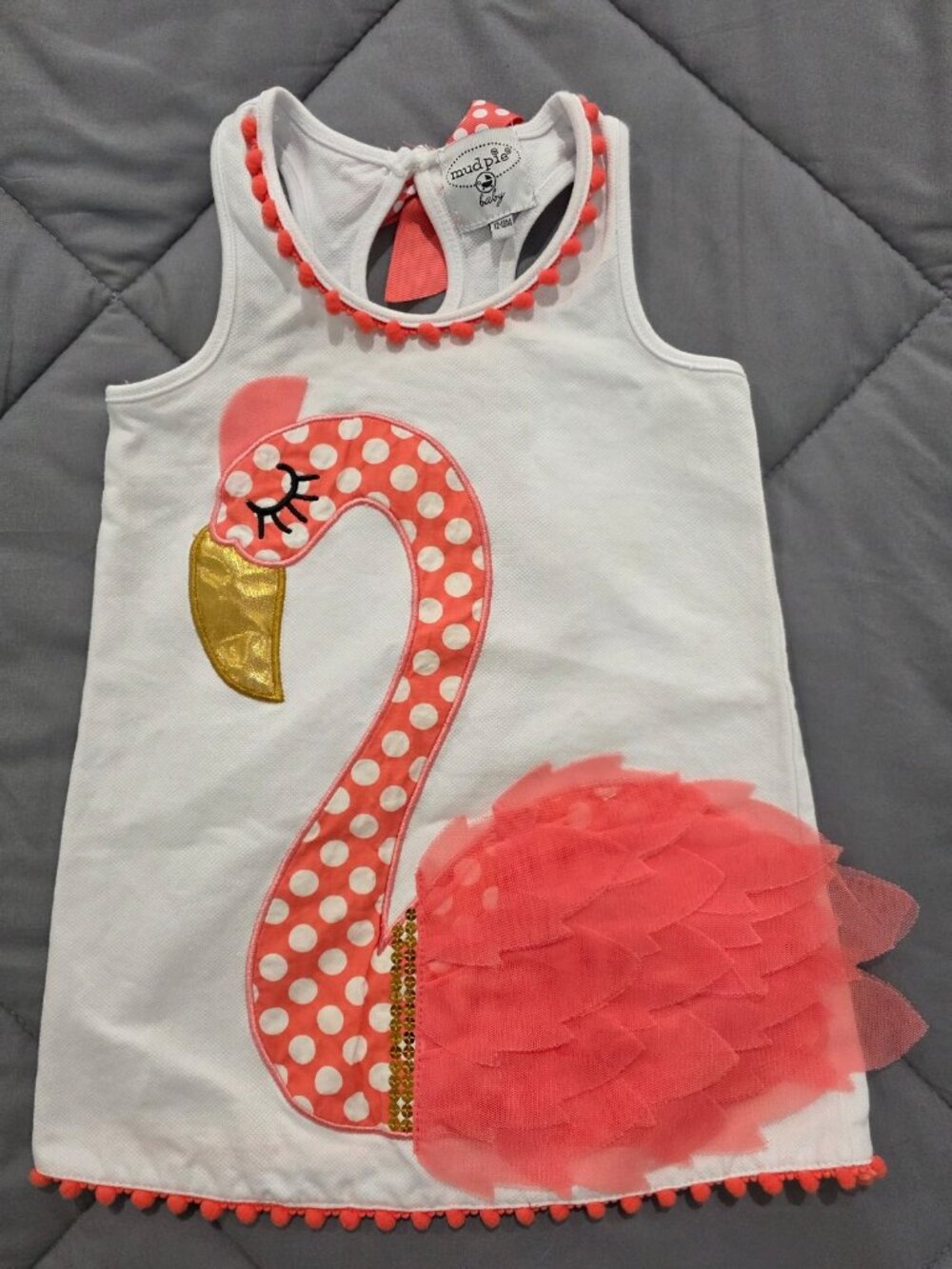 Mud pie baby Girls size 12-18 months pink flamingo Dress So Cute